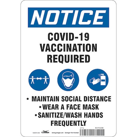 Condor Facemask Reminder Safety Sign, 10 in Height, 7 in Width, Vinyl, English 60YG28