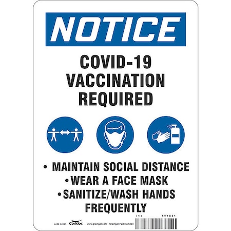 Condor Facemask Reminder Safety Sign, 14 in Height, 10 in Width, Vinyl, English 60YG31