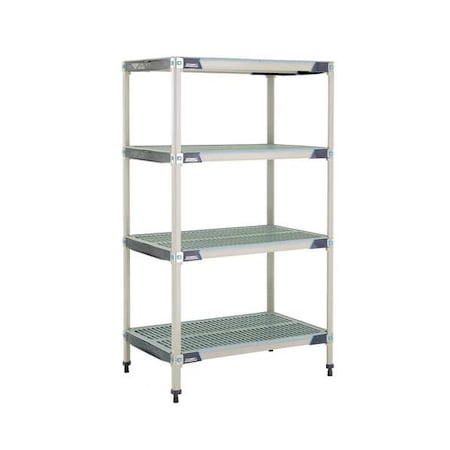 Metro Plastic Industrial Shelving, 36 in D, 24 in W, 62 in H, 4 Shelves, Blue/Taupe MX-2436G-63-S4