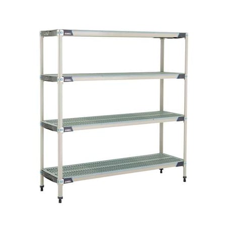 Metro Plastic Industrial Shelving, 60 in D, 18 in W, 62 in H, 4 Shelves, Blue/Taupe MX-1860G-63-S4