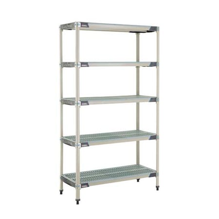 Metro Plastic Industrial Shelving, 42 in D, 18 in W, 74 in H, 5 Shelves, Blue/Taupe MX-1842G-74-S5
