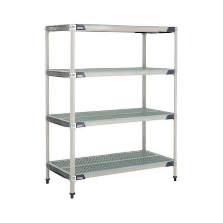 Metro Plastic Industrial Shelving, 48 in D, 24 in W, 62 in H, 4 Shelves, Blue/Taupe X556GX3