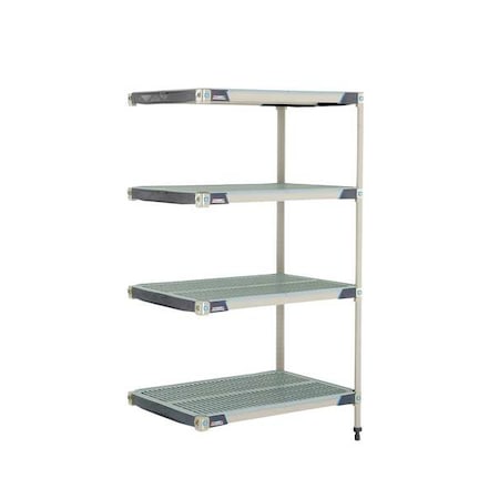 Metro Plastic Industrial Shelving, 36 in D, 24 in W, 62 in H, 4 Shelves, Blue/Taupe MX-2436G-63-A4