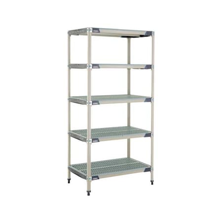 Metro Plastic Industrial Shelving, 36 in D, 24 in W, 74 in H, 5 Shelves, Blue/Taupe 5X537GX3