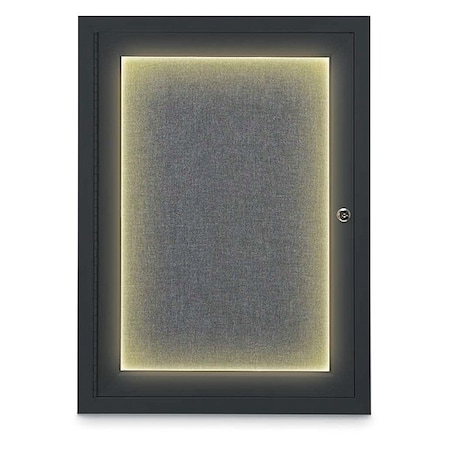 United Visual Products Corkboard, Med Grey /Black, 18" x 24" UV414ILED-BLACK-MEDGRY