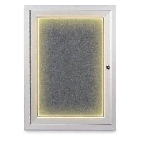 United Visual Products Corkboard, Med Grey /Satin, 18" x 24" UV414ILED-SATIN-MEDGRY