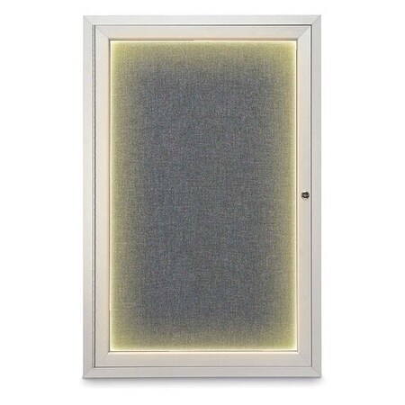 United Visual Products Corkboard, Med Grey /Satin, 24" x 36" UV415ILED-SATIN-MEDGRY
