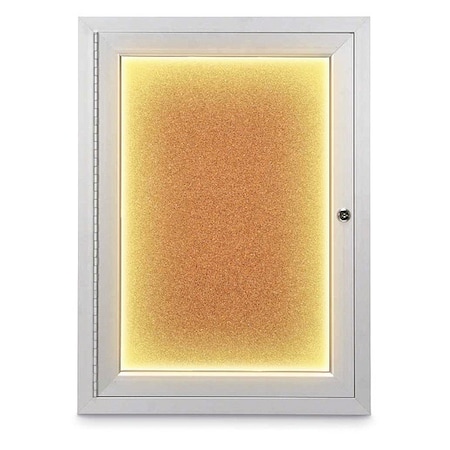United Visual Products Corkboard, Cork /Satin, 18" x 24" UV414ILED-SATIN-CORK
