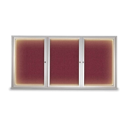 United Visual Products Corkboard, Burgundy/Satin, 72" x 36" UV418ILED-SATIN-DBURGU