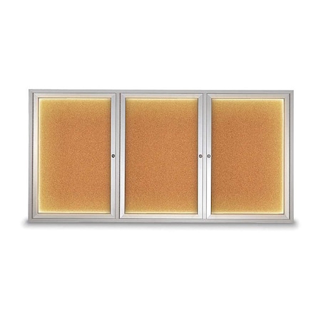 United Visual Products Corkboard, Cork Backing/Satin, 72" x 36" UV418ILED-SATIN-CORK
