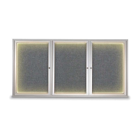 United Visual Products Corkboard, Med Grey/Satin, 72" x 36" UV418ILED-SATIN-MEDGRY