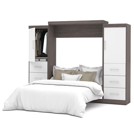 Bestar Queen Wall Bed, Bark Gray/White, 115" 25884-4717