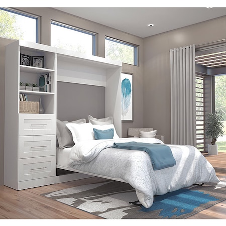 Bestar Bestar Pur Full Murphy Bed and Shelving Unit with Drawers (84W) in White 26868-17