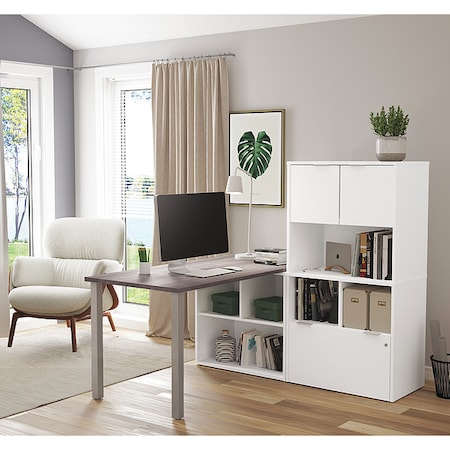 Bestar L Shaped Desk L-Desk, I3 Plus, Hutch-Bark Gray/White, 59.3" D X 56.8" H, Bark Gray/White, Melamine 160853-4717