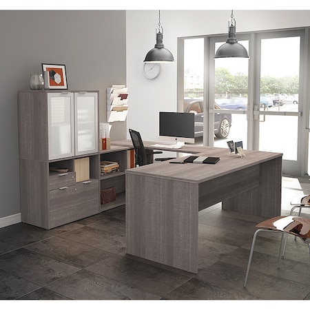 Bestar U Shaped Desk U-Shape Desk, 88-39/64 D X 56.8" H, 71.1" W X Melamine, Bark Gray 160861-47