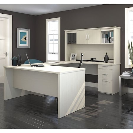 Bestar U Shaped Desk U-Shape Desk, 95-1/2" D X 66-1/2" H, 66" W X White Chocolate 46410-31