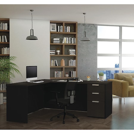 Bestar L Shaped Desk L-Shape Desk, 62-29/32" D X 29.7" H, 71.1" W X Melamine, Deep Gray/Black 110885-32