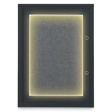 United Visual Products Corkboard, 18"x24", Medium Grey/Black UV414ILEDPLUS-BLACK-MEDGRY