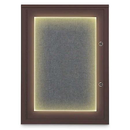 United Visual Products Corkboard, 18"x24", Medium Grey/Bronze UV414ILEDPLUS-BRONZE-MEDGRY