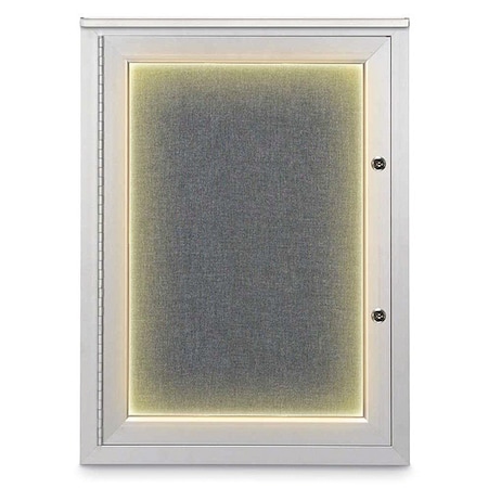 United Visual Products Corkboard, 18"x24", Medium Grey/Satin UV414ILEDPLUS-SATIN-MEDGRY