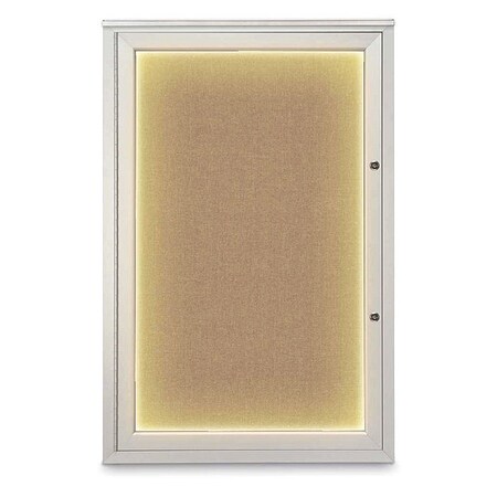 United Visual Products Corkboard, 24"x36", Buff/Satin UV415ILEDPLUS-SATIN-BUFF