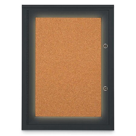United Visual Products Corkboard, 18"x24", Cork/Black UV414ILEDPLUS-BLACK-CORK