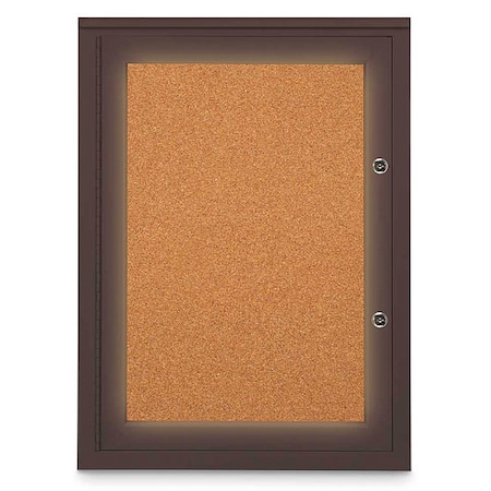United Visual Products Corkboard, 18"x24", Cork/Bronze UV414ILEDPLUS-BRONZE-CORK