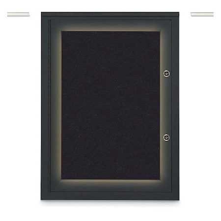 United Visual Products Corkboard, 18"x24", Rubber/Black UV414ILEDPLUS-BLACK-RUBBER