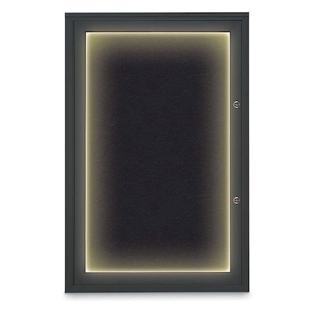 United Visual Products Corkboard, 24"x36", Rubber/Black UV415ILEDPLUS-BLACK-RUBBER