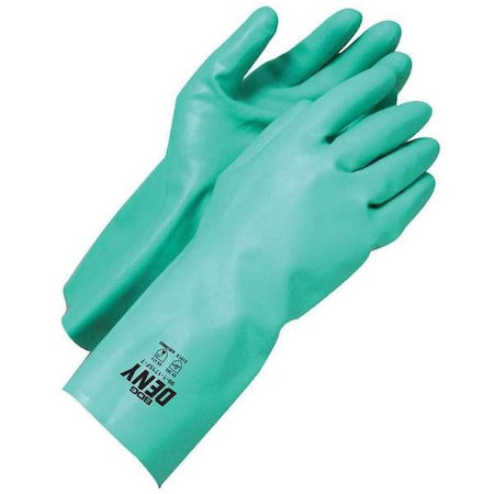 Bdg DENY(R) Chemical Resistant Gloves, Nitrile, 13 in L, 15 mil, Green, XL, 1 PR 99-1-1715F-10