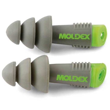 Moldex Alphas(TM) Reusable TPE Ear Plugs, Flanged Shape, 27 dB, Gray/Green, 50 PK 6430