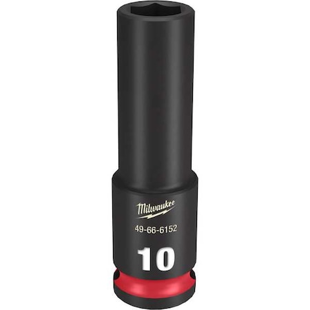 MILWAUKEE TOOL 3/8" Drive Deep Impact Socket 10 mm Size, 6 Deep Socket, Black Phosphate 49-66-6152