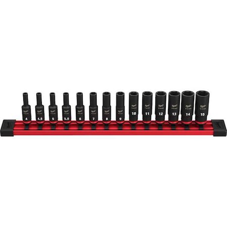 Milwaukee Tool 14 pc. SHOCKWAVE Impact Duty 1/4 in. Drive Metric Deep Well 6 Point Socket Set 49-66-7003