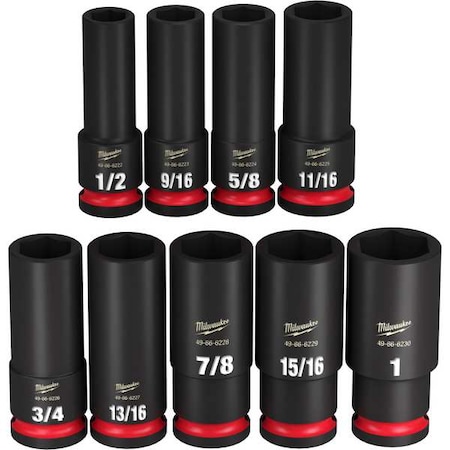 Milwaukee Tool 9 pc. SHOCKWAVE Impact Duty 1/2 in. Drive SAE Deep Well 6 Point Socket Set 49-66-7022