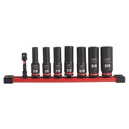 Milwaukee Tool 8 pc. SHOCKWAVE Impact Duty 3/8 in. Drive SAE Deep Well 6 Point Socket Set 49-66-7024