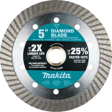 Makita Diamond Blade, 5" dia, 12200 RPM Max Speed E-02624