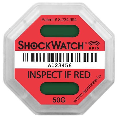 Shockwatch RFID Impact Tag, Red, 50 g-force, PK100 SWRFID-50G