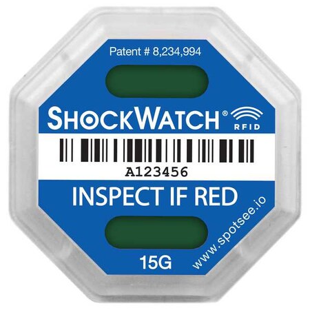 Shockwatch RFID Impact Tag, Blue, 15 g-force, PK100 SWRFID-15G