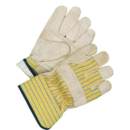 Bdg Leather Gloves, Cowhide Palm, Safety Cuff, Beige / Blue/Yellow, 1 PR 40-9-173PP