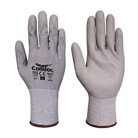Condor Knit Gloves, Cut Level A2 , Dipped , Polyurethane , Smooth , L 1 PR 61JC35
