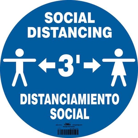 Zoro Select COVID 19 Social Distancing Floor Sign, 12 in H, 12 in W, Vinyl, English, Spanish, 61KJ34 61KJ34