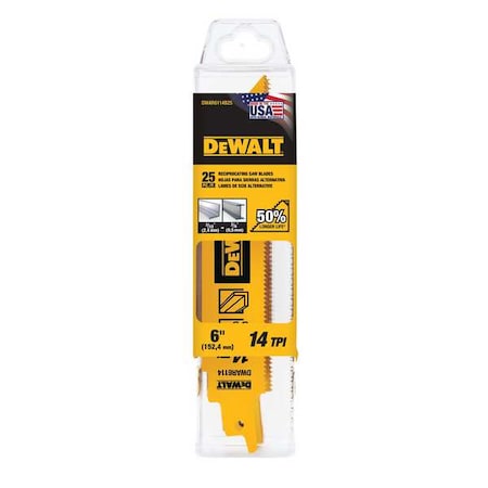 Dewalt Heavy Metal Bi-Metal Reciprocating Saw Blades, PK25 DWAR6114B25