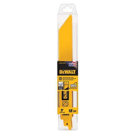 Dewalt Heavy Metal Bi-Metal Reciprocating Saw Blades, PK25 DWAR9118B25