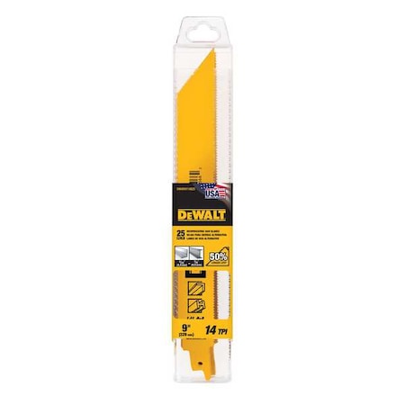 Dewalt Heavy Metal Bi-Metal Reciprocating Saw Blades, PK25 DWAR9114B25