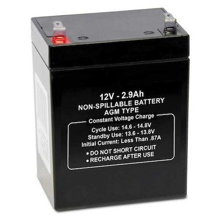 Zoro Select Sealed Lead Acid Battery, 12V, 2.9Ah, AGM 47036