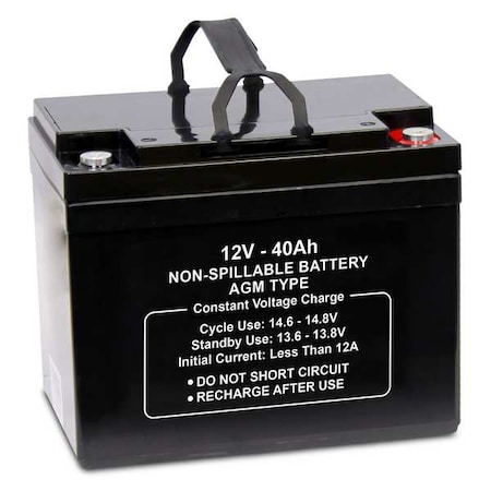 Zoro Select Sealed Lead Acid Battery, 12VDC, 40Ah 47016