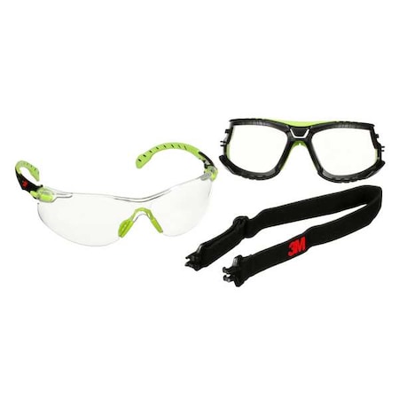 3M Solus 1000 TPE, Safety Glasses, Scotchgard Anti-Fog & Anti-Scratch, Clear Lens, Green/Black Frame S1201SGAF-TKT