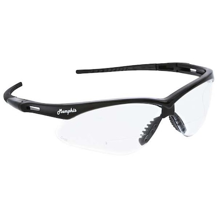 Mcr Safety Memphis Reader Safety Glasses, Black Wraparound Frame, 2.0 Diopter, Clear Lens, Universal MPH20