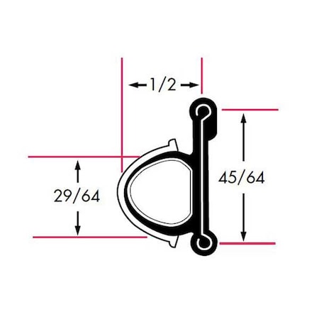 Fairchild Edge Trim, Beltline Without Stainless Steel Bead Rigid Flocked Lining Rubber Covered, 8 ft Length 1379-4X2