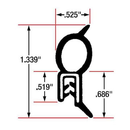 Fairchild Trim Seal, EPDM, 10 ft Length, 1/2 in Overall Width, Style: Top Bulb 1609-10